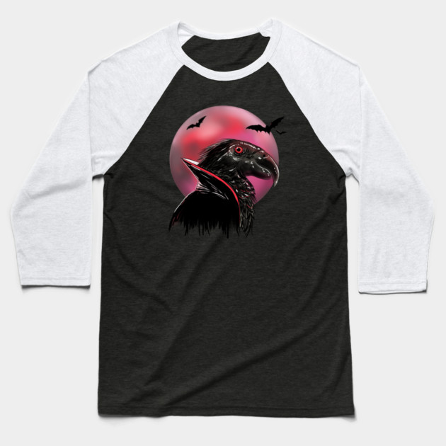 Dracula Parrot Blood Moon Illustration Baseball T-Shirt by H. R. Sinclair