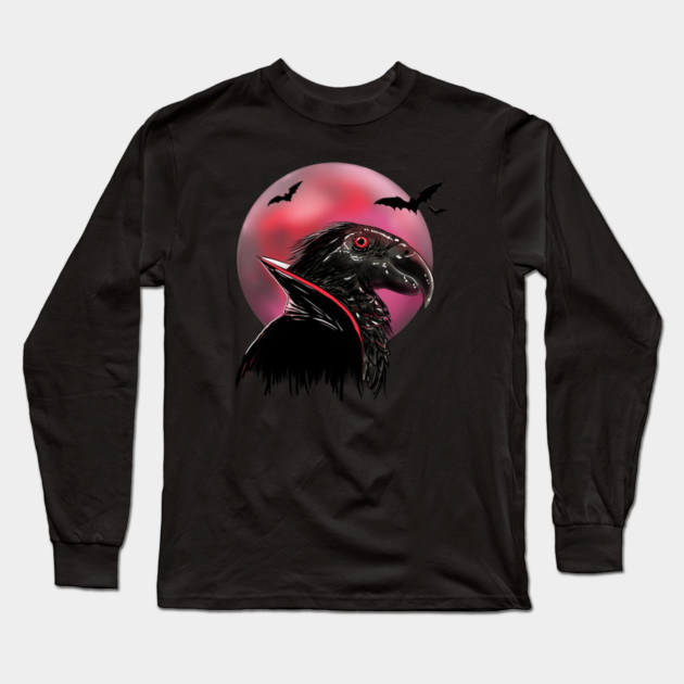 Dracula Parrot Blood Moon Illustration Long Sleeve T-Shirt by H. R. Sinclair
