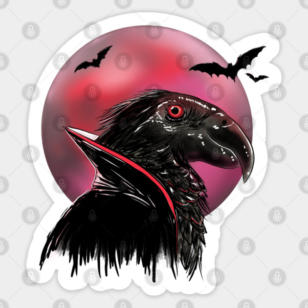 Dracula Parrot Blood Moon Illustration Sticker by H. R. Sinclair