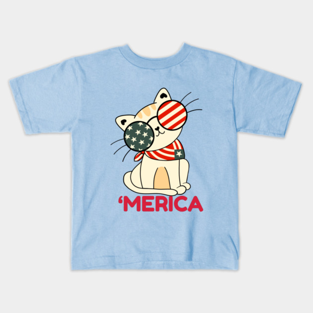 4th Of July Cat Merica Kids T-Shirt by The WYLD Tribe