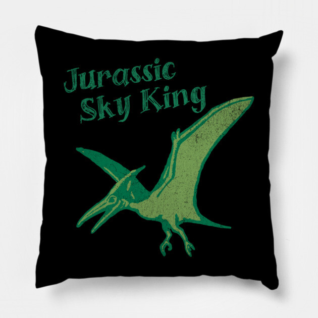 Jurassic Sky King Pterodactyl Art – Retro Dinosaur Graphic Print Pillow by DonWillisJrArt