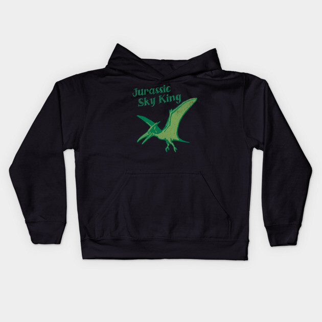 Jurassic Sky King Pterodactyl Art – Retro Dinosaur Graphic Print Kids Hoodie by DonWillisJrArt