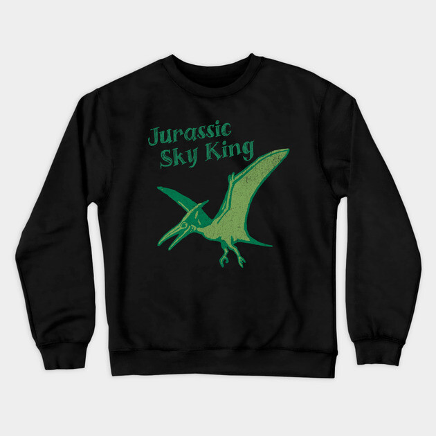 Jurassic Sky King Pterodactyl Art – Retro Dinosaur Graphic Print Crewneck Sweatshirt by DonWillisJrArt