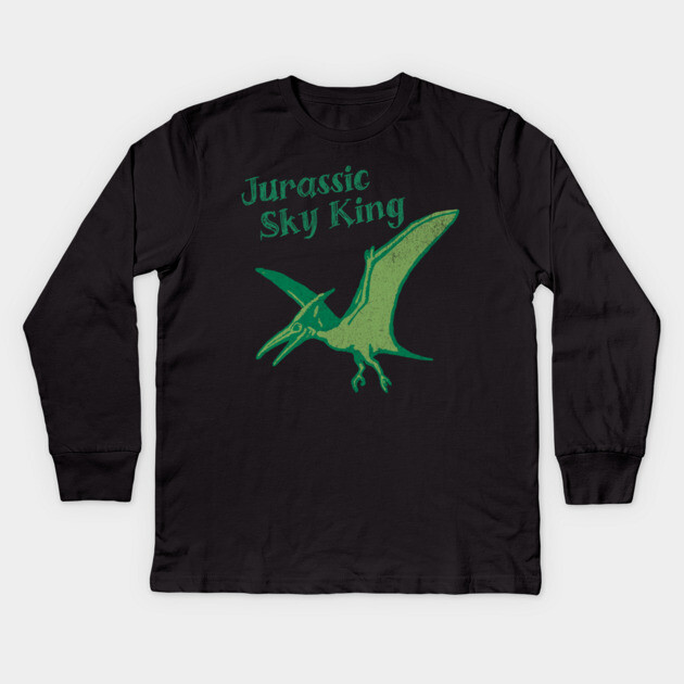 Jurassic Sky King Pterodactyl Art – Retro Dinosaur Graphic Print Kids Long Sleeve T-Shirt by DonWillisJrArt