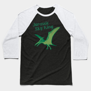 Jurassic Sky King Pterodactyl Art – Retro Dinosaur Graphic Print Baseball T-Shirt