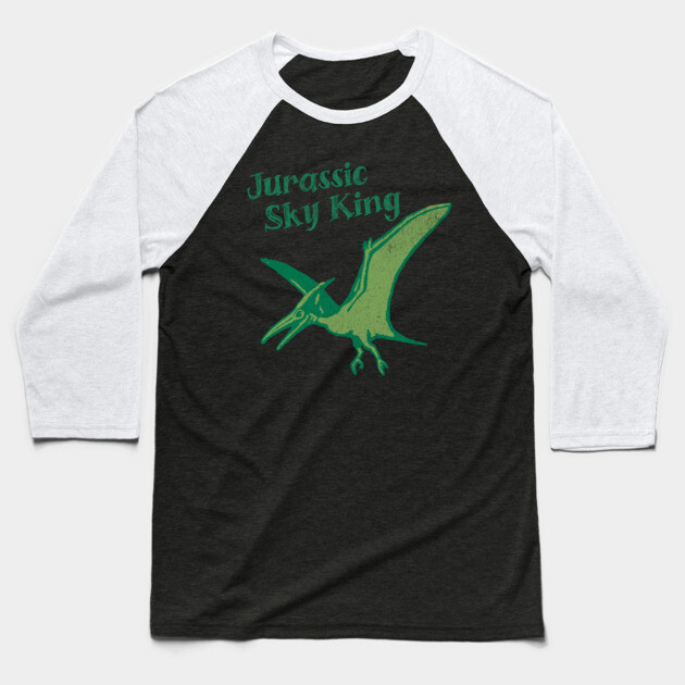 Jurassic Sky King Pterodactyl Art – Retro Dinosaur Graphic Print Baseball T-Shirt by DonWillisJrArt