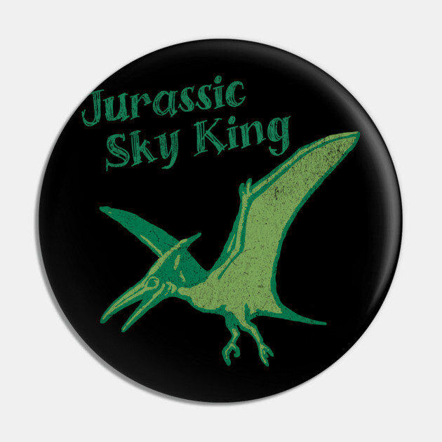 Jurassic Sky King Pterodactyl Art – Retro Dinosaur Graphic Print Pin by DonWillisJrArt