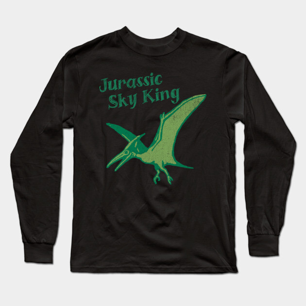 Jurassic Sky King Pterodactyl Art – Retro Dinosaur Graphic Print Long Sleeve T-Shirt by DonWillisJrArt