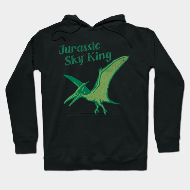 Jurassic Sky King Pterodactyl Art – Retro Dinosaur Graphic Print Hoodie by DonWillisJrArt