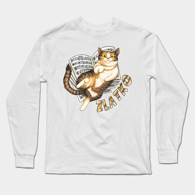 Zlatko on music book Long Sleeve T-Shirt by Zlatko the cat