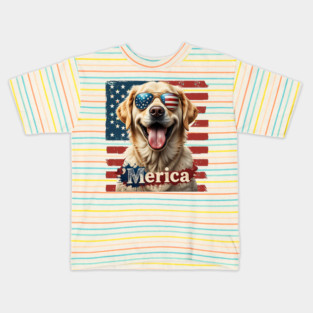 American Flag Golden Retriever USA Retro 4th Of July Kids T-Shirt
