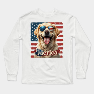 American Flag Golden Retriever USA Retro 4th Of July Long Sleeve T-Shirt