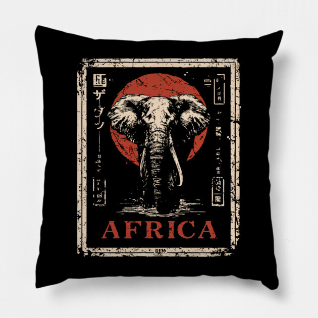 Vintage African Elephant T-Shirt – Tribal Safari Wildlife Art Pillow by TuncGK