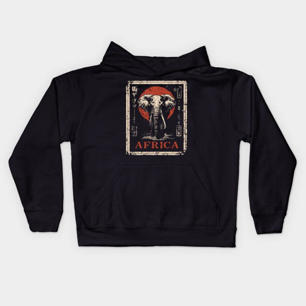 Vintage African Elephant T-Shirt – Tribal Safari Wildlife Art Kids Hoodie by TuncGK