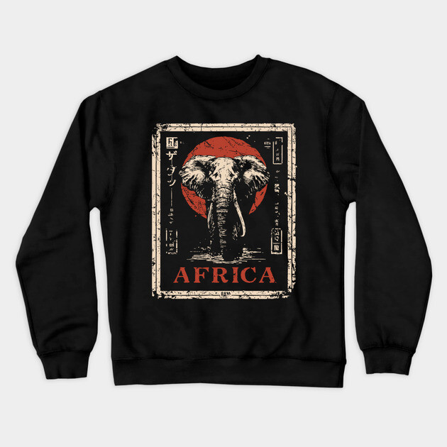 Vintage African Elephant T-Shirt – Tribal Safari Wildlife Art Crewneck Sweatshirt by TuncGK