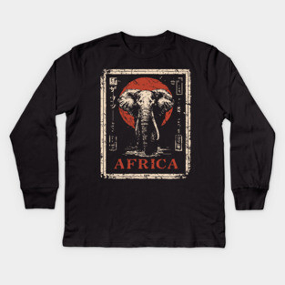 Vintage African Elephant T-Shirt – Tribal Safari Wildlife Art Kids Long Sleeve T-Shirt