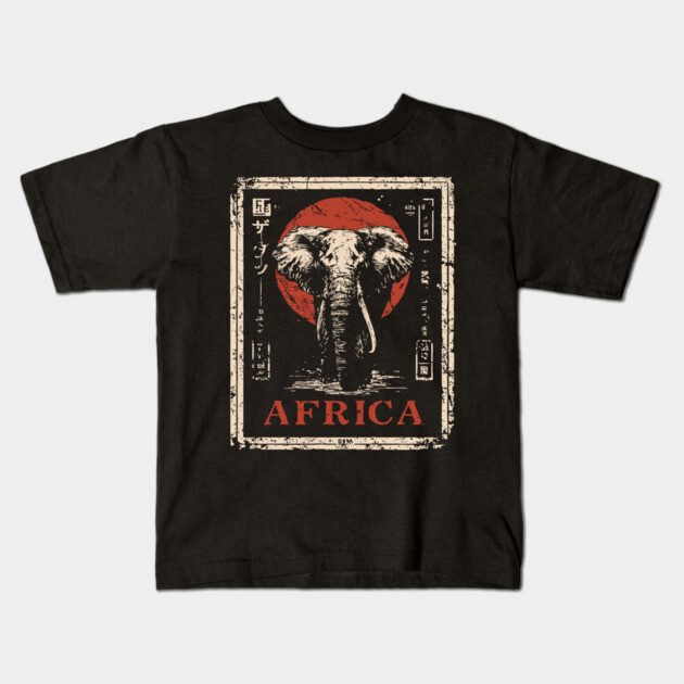 Vintage African Elephant T-Shirt – Tribal Safari Wildlife Art Kids T-Shirt by TuncGK