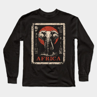 Vintage African Elephant T-Shirt – Tribal Safari Wildlife Art Long Sleeve T-Shirt
