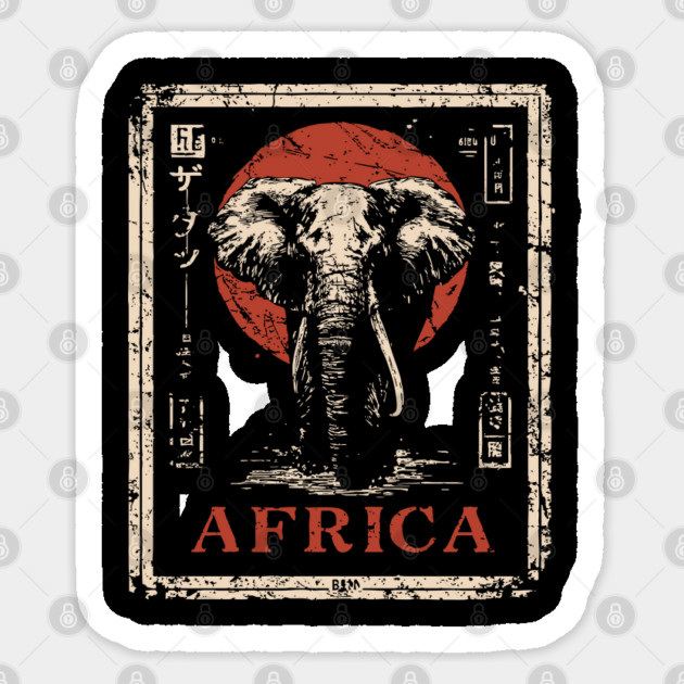 Vintage African Elephant T-Shirt – Tribal Safari Wildlife Art Sticker by TuncGK