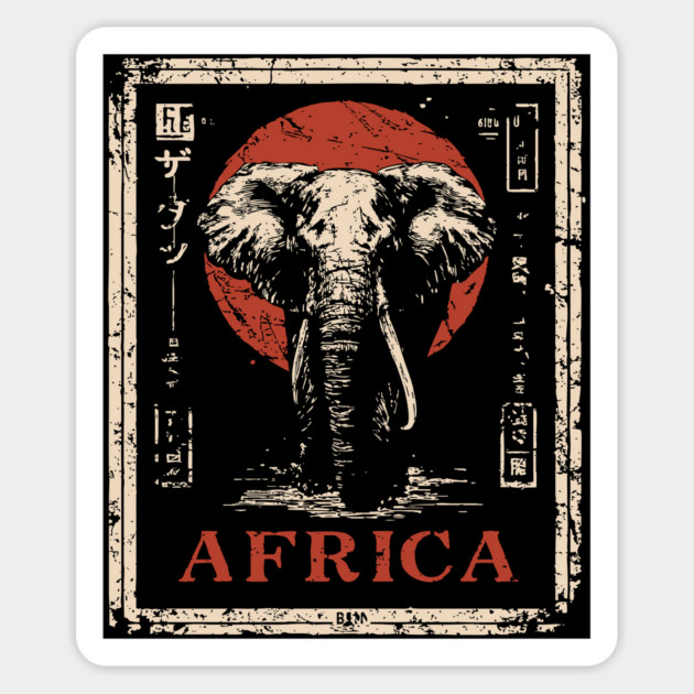 Vintage African Elephant T-Shirt – Tribal Safari Wildlife Art Magnet by TuncGK