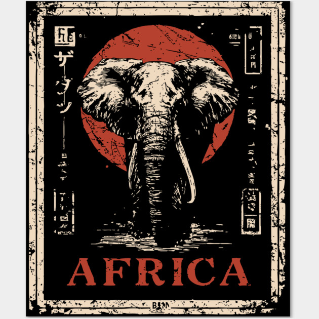 Vintage African Elephant T-Shirt – Tribal Safari Wildlife Art Wall Art by TuncGK