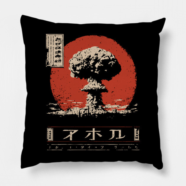 Atomic Cloud Vintage Japanese Poster Style – Dystopian Nuclear Aesthetic Shirt Pillow by TuncGK