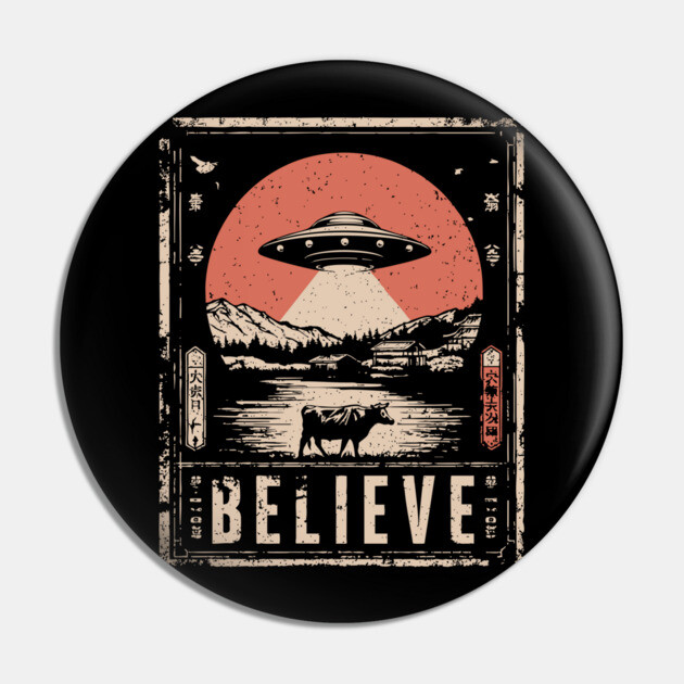 Believe in UFOs – Retro Alien Sightings Pin by TuncGK