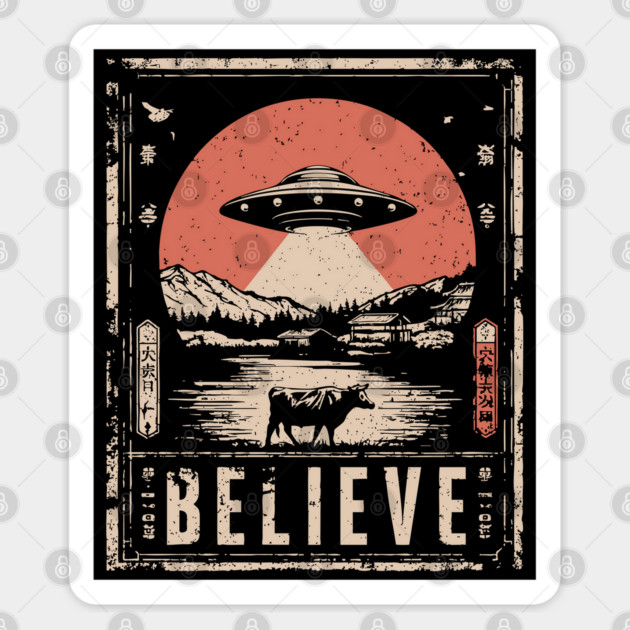 Believe in UFOs – Retro Alien Sightings Sticker by TuncGK