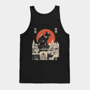 Gargoyle Guardian T-Shirt – Gothic Cityscape with Red Moon Tank Top