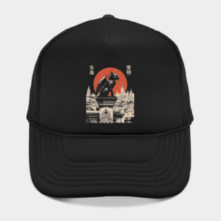 Gargoyle Guardian T-Shirt – Gothic Cityscape with Red Moon Hat