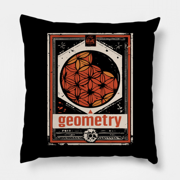 Flower of Life Geometry T-Shirt – Vintage Science & Spirituality Fusion Pillow by TuncGK