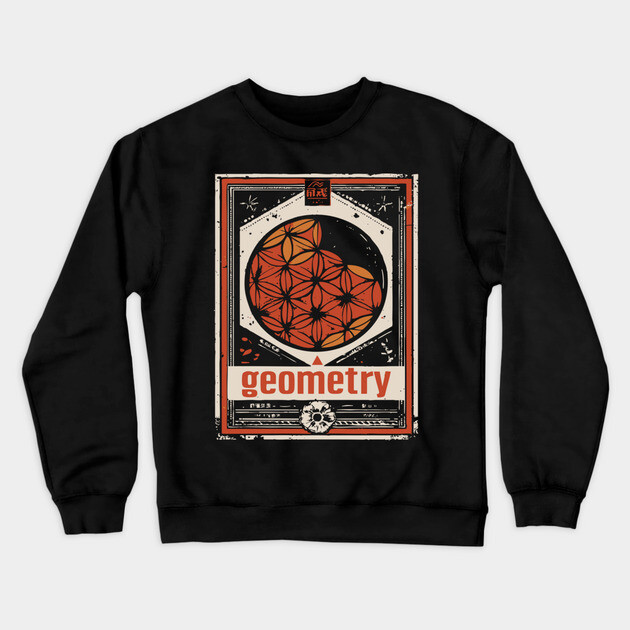 Flower of Life Geometry T-Shirt – Vintage Science & Spirituality Fusion Crewneck Sweatshirt by TuncGK