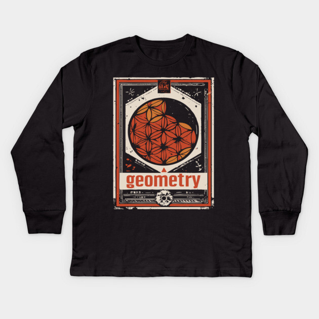 Flower of Life Geometry T-Shirt – Vintage Science & Spirituality Fusion Kids Long Sleeve T-Shirt by TuncGK