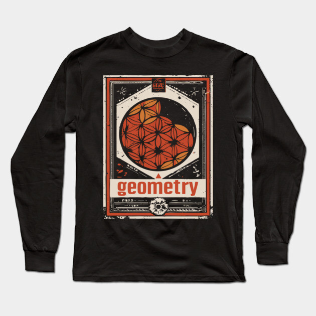 Flower of Life Geometry T-Shirt – Vintage Science & Spirituality Fusion Long Sleeve T-Shirt by TuncGK