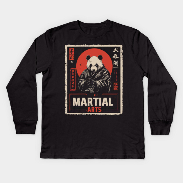 Martial Arts Panda – Kung Fu Animal Warrior in Vintage Style Kids Long Sleeve T-Shirt by TuncGK