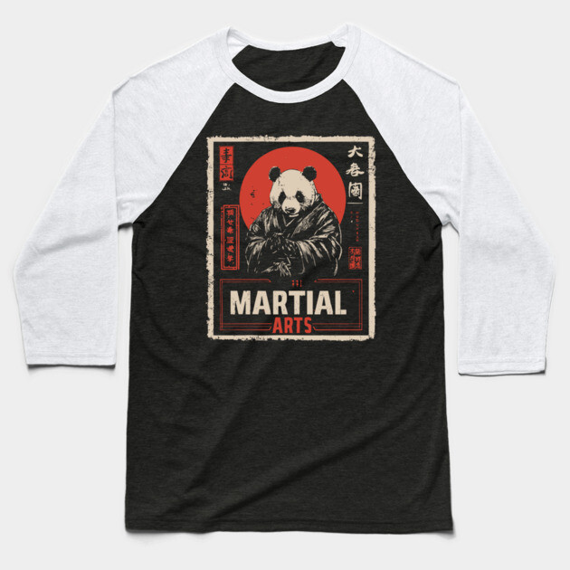 Martial Arts Panda – Kung Fu Animal Warrior in Vintage Style Baseball T-Shirt by TuncGK