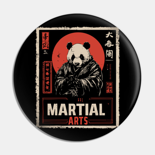 Martial Arts Panda – Kung Fu Animal Warrior in Vintage Style Pin by TuncGK