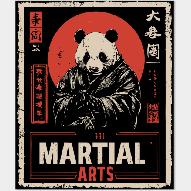 Martial Arts Panda – Kung Fu Animal Warrior in Vintage Style Wall Art by TuncGK