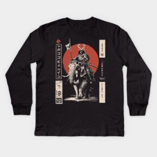 Samurai War Elephant – Japanese Medieval Fantasy Mashup Kids Long Sleeve T-Shirt