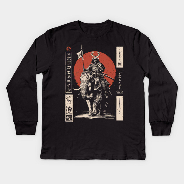 Samurai War Elephant – Japanese Medieval Fantasy Mashup Kids Long Sleeve T-Shirt by TuncGK