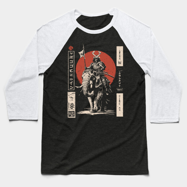 Samurai War Elephant – Japanese Medieval Fantasy Mashup Baseball T-Shirt by TuncGK