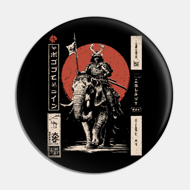 Samurai War Elephant – Japanese Medieval Fantasy Mashup Pin by TuncGK