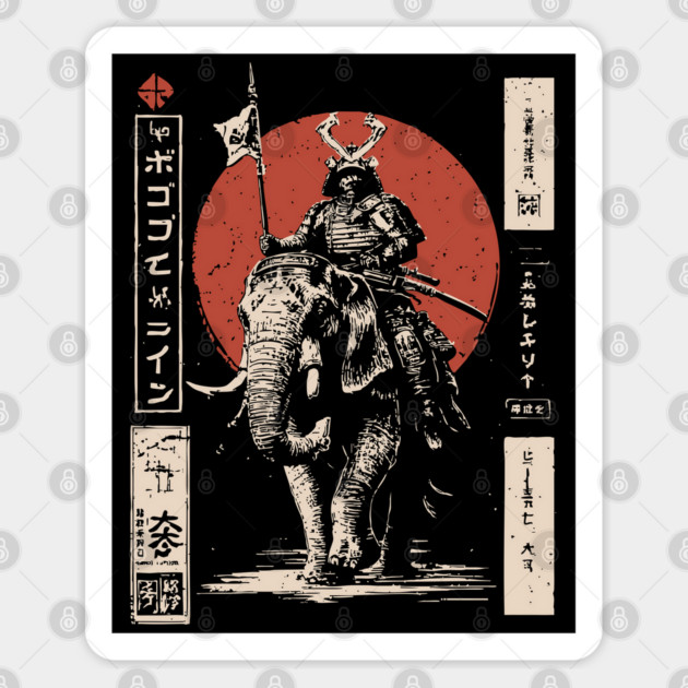 Samurai War Elephant – Japanese Medieval Fantasy Mashup Sticker by TuncGK