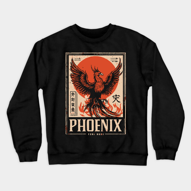 Rising Phoenix – Japanese-Inspired Rebirth & Strength Symbol Crewneck Sweatshirt by TuncGK