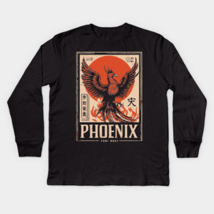 Rising Phoenix – Japanese-Inspired Rebirth & Strength Symbol Kids Long Sleeve T-Shirt