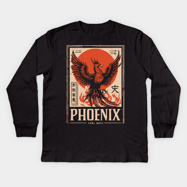 Rising Phoenix – Japanese-Inspired Rebirth & Strength Symbol Kids Long Sleeve T-Shirt by TuncGK