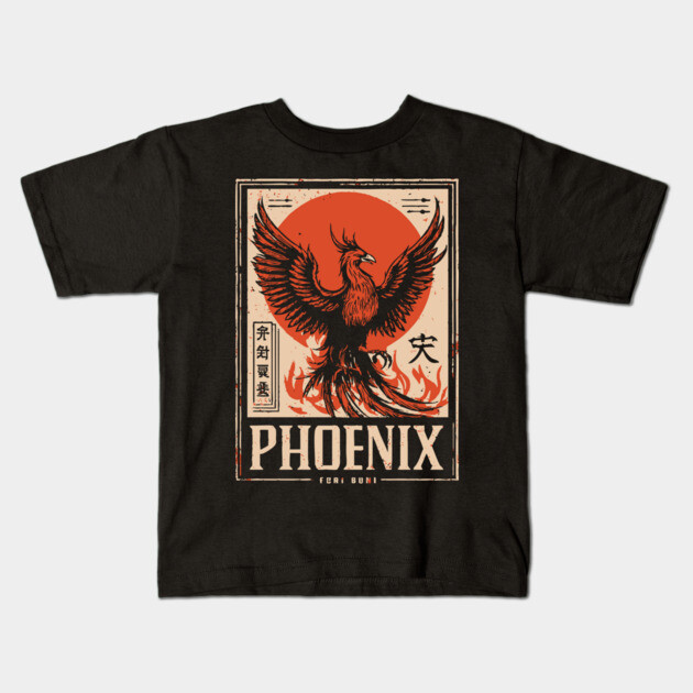 Rising Phoenix – Japanese-Inspired Rebirth & Strength Symbol Kids T-Shirt by TuncGK