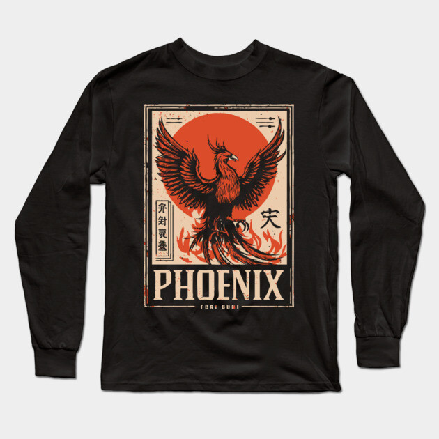 Rising Phoenix – Japanese-Inspired Rebirth & Strength Symbol Long Sleeve T-Shirt by TuncGK