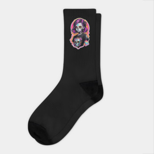 Sugar Skull Girl – Neon Día de los Muertos Tattoo Style Design Socks