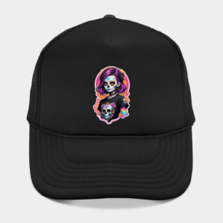 Sugar Skull Girl – Neon Día de los Muertos Tattoo Style Design Hat